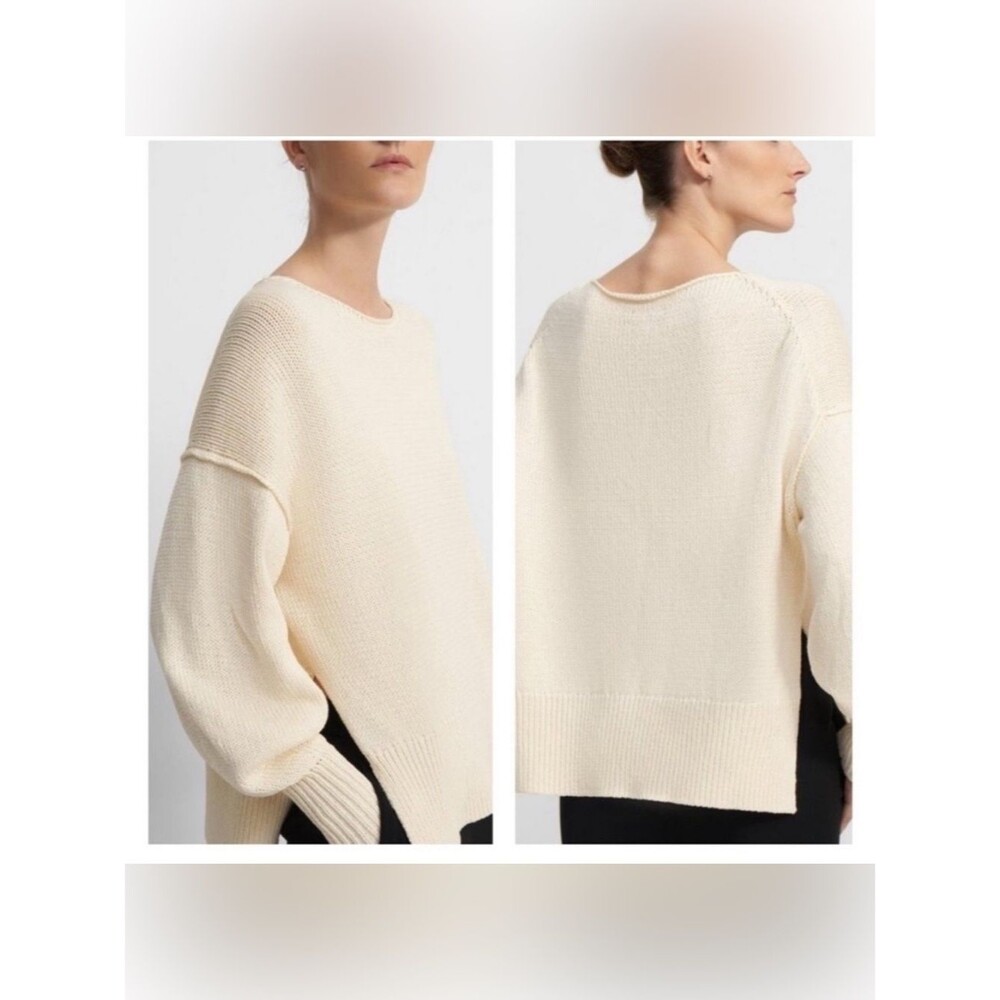 Theory Oversize Chunky Ecru Sweater Pullover with Slits Ivory cotton size small - Picture 2 of 13